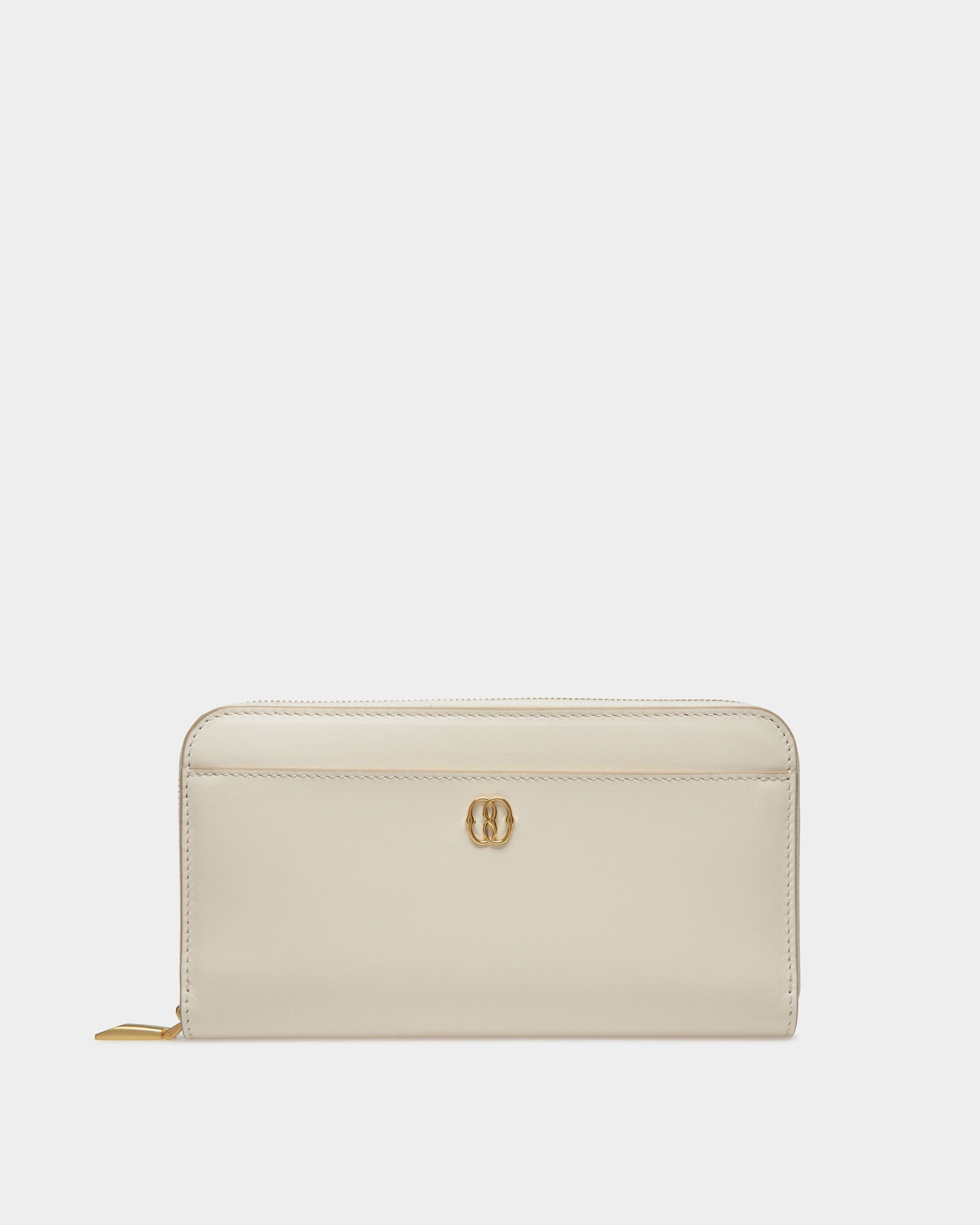 Emblem Long Wallet in White Leather