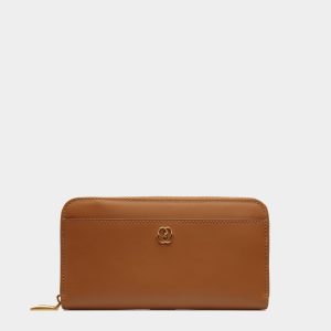 Emblem Long Wallet In Brown Leather