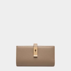 Lock Me Long Wallet In Taupe Grained Leather