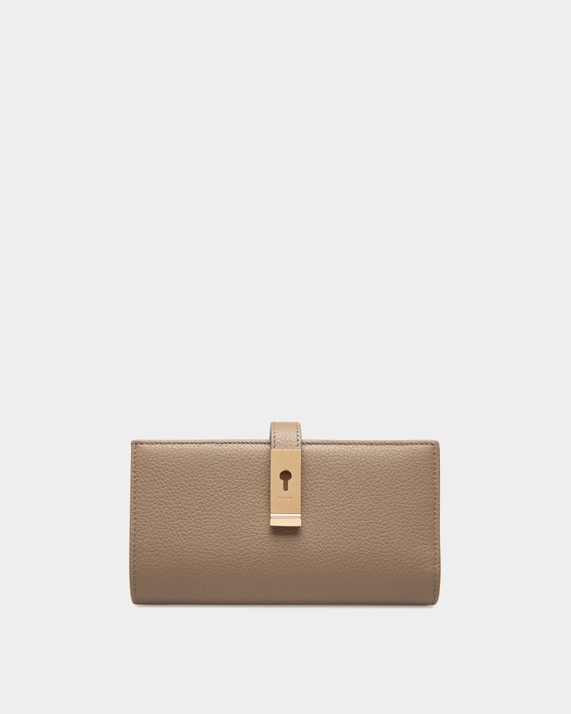 Lock Me Long Wallet In Taupe Grained Leather