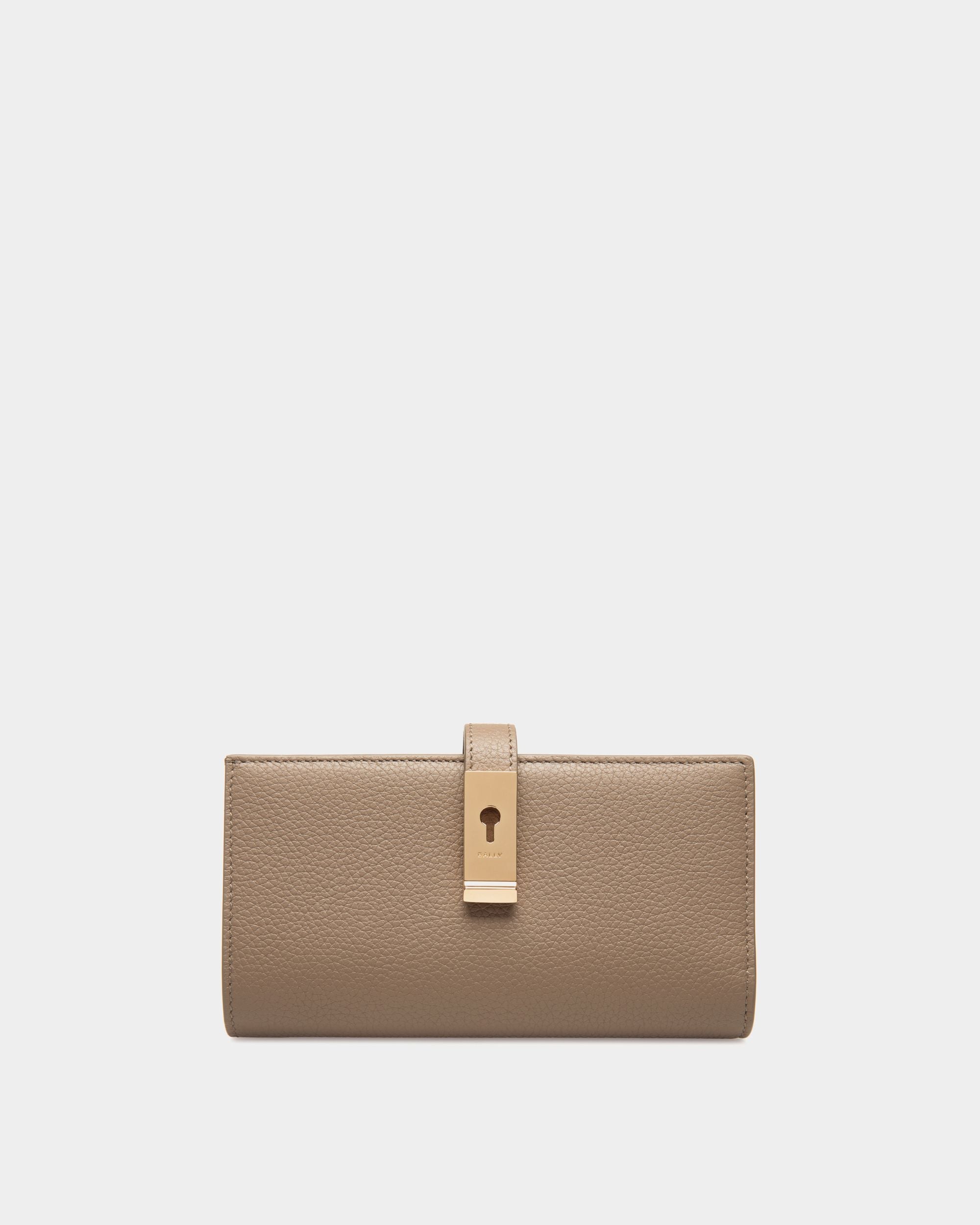 Lock Me Long Wallet In Taupe Grained Leather