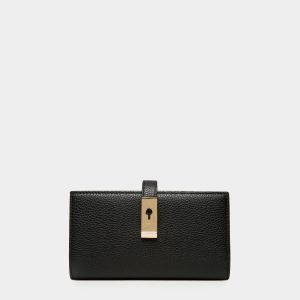 Lock Me Long Wallet In Black Grained Leather