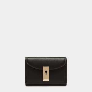 Lock Me Wallet In Black Grained Leather
