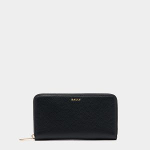 Zip Around Wallet in Black Grained Leather