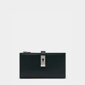 Lock Me Long Wallet in Marble Green Grained Leather