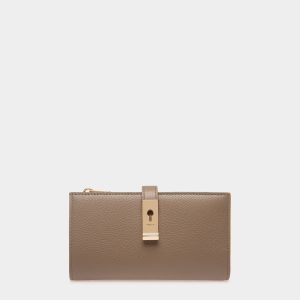 Lock Me Long Wallet in Taupe Grained Leather