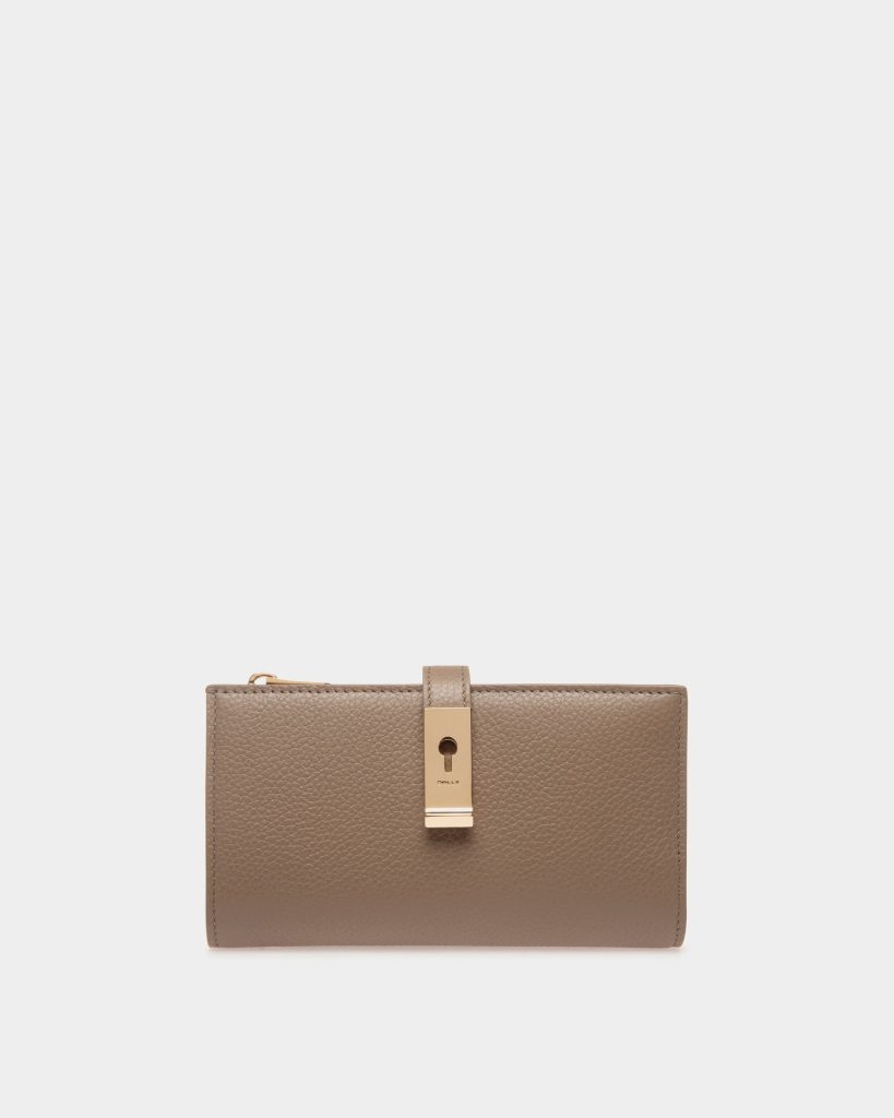 Lock Me Long Wallet in Taupe Grained Leather