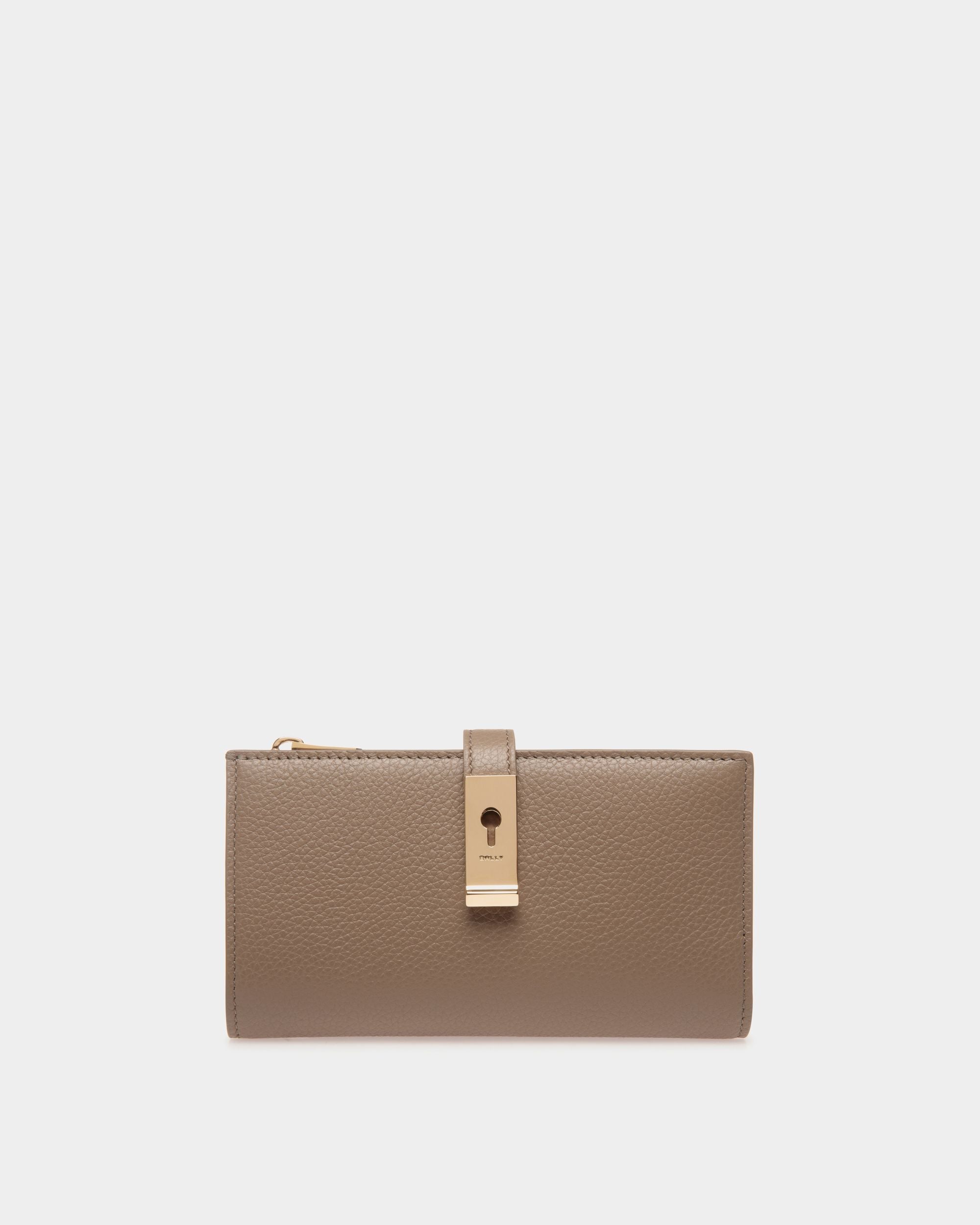 Lock Me Long Wallet in Taupe Grained Leather