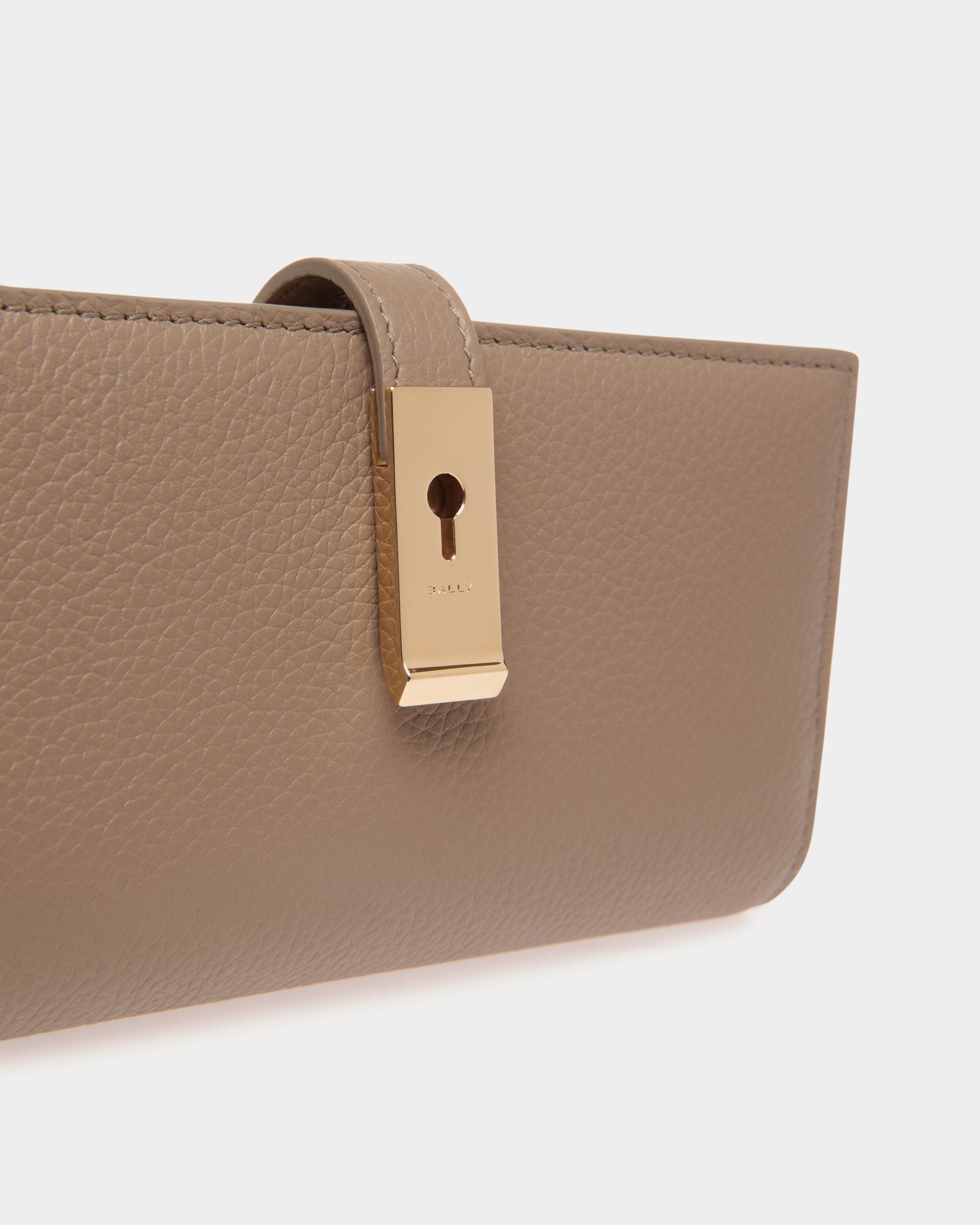 Lock Me Long Wallet in Taupe Grained Leather - Image 4