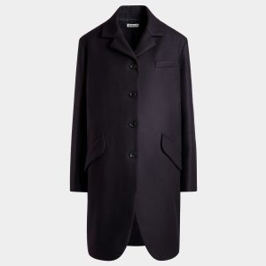 Single-Breasted Midi Coat In a Navy Blue Wool Blend