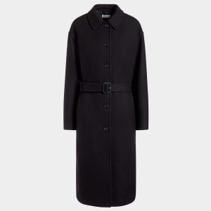 Belted Coat In Navy Blue Wool Blend