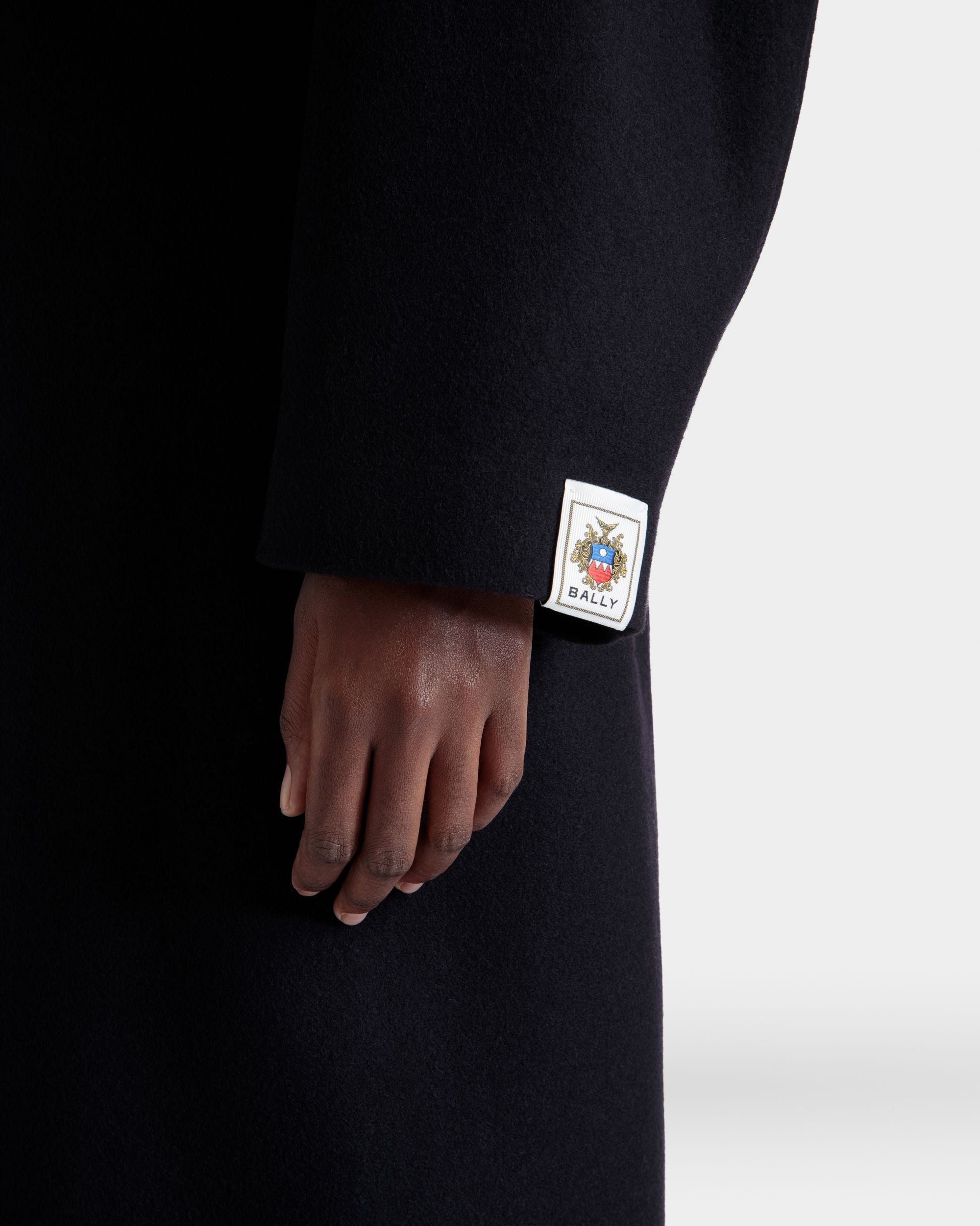 Belted Coat In Navy Blue Wool Blend - Image 4