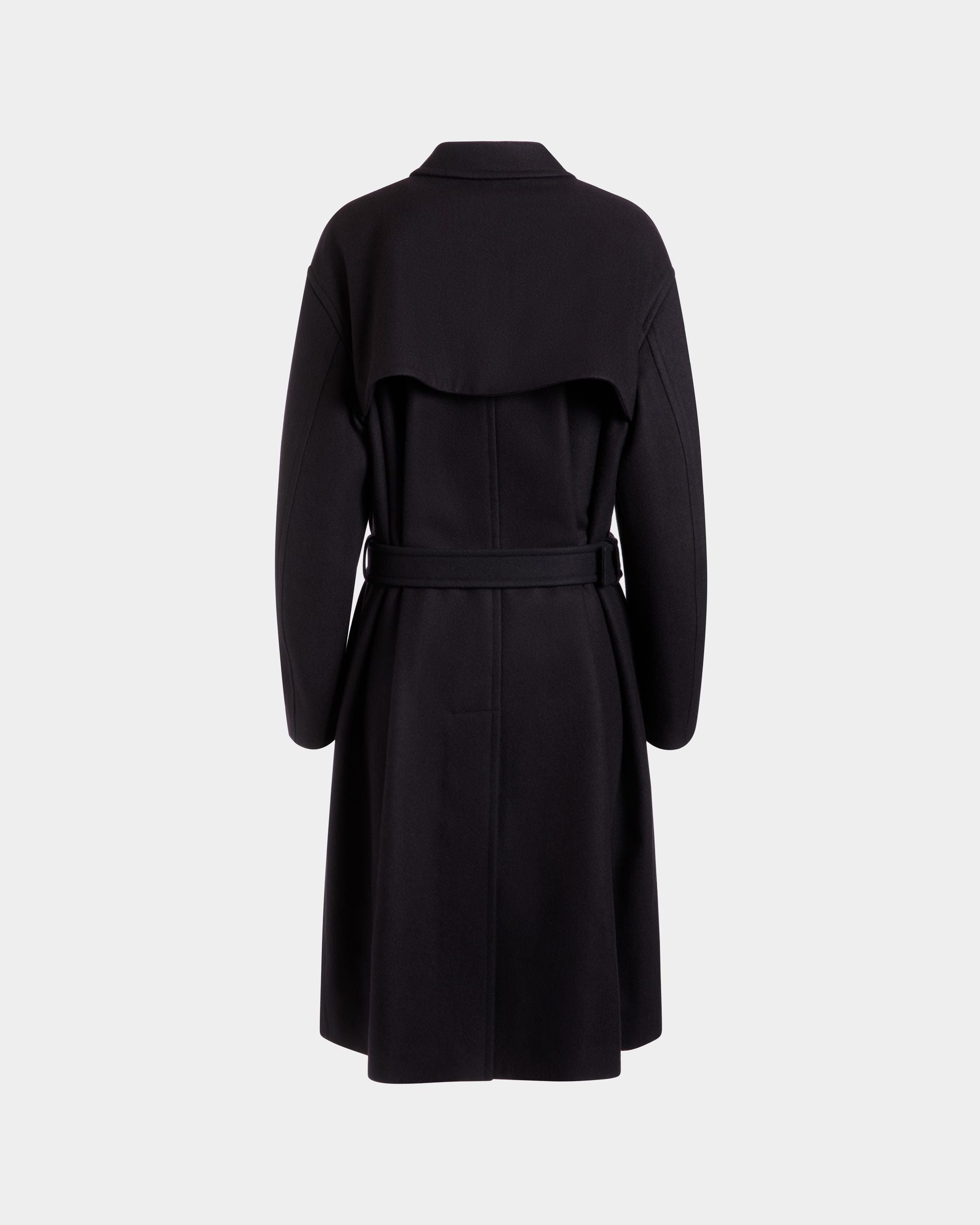 Belted Coat In Navy Blue Wool Blend - Image 8