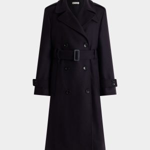 Trench Coat in a Navy Blue Wool Blend