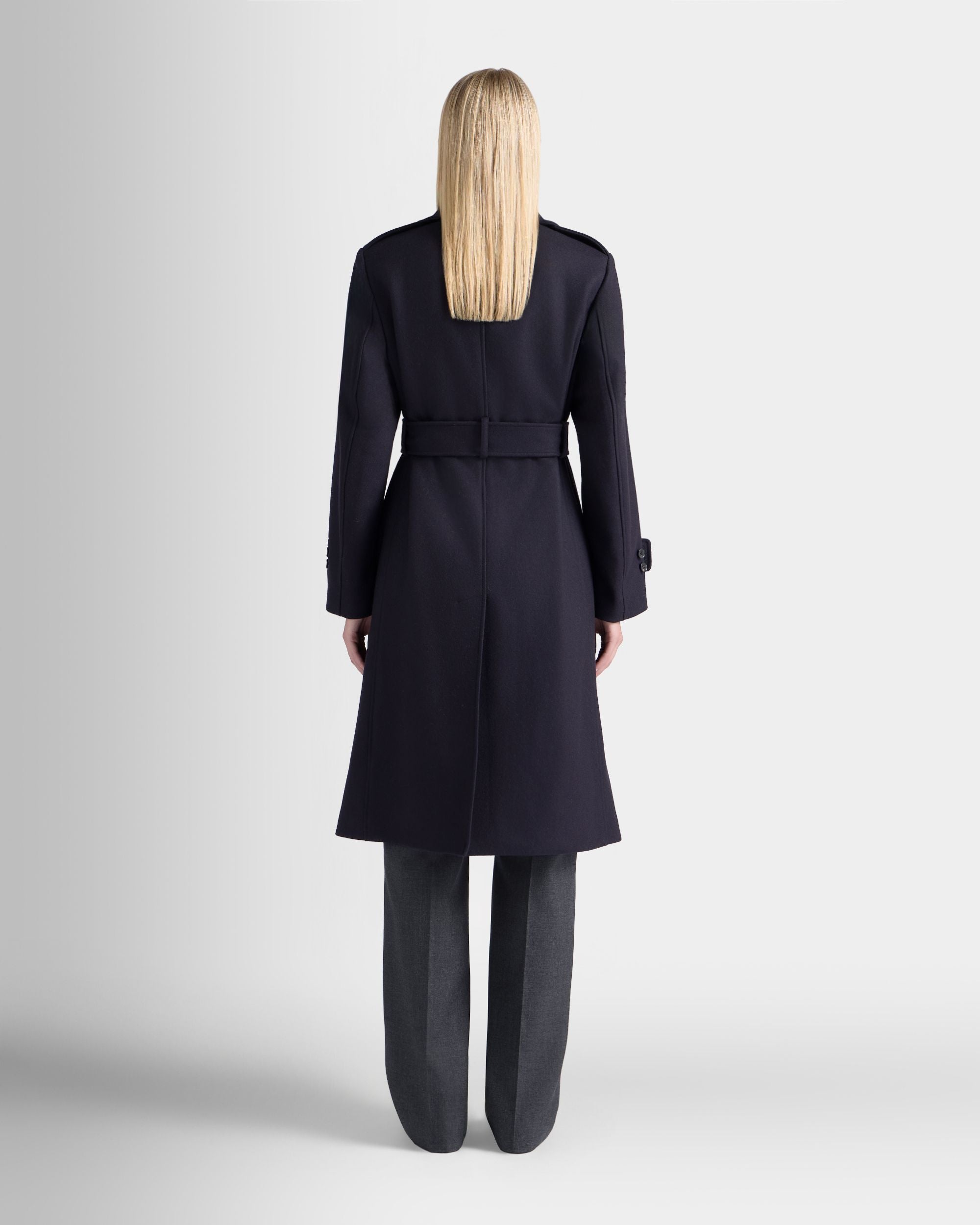 Trench Coat in a Navy Blue Wool Blend - Image 6