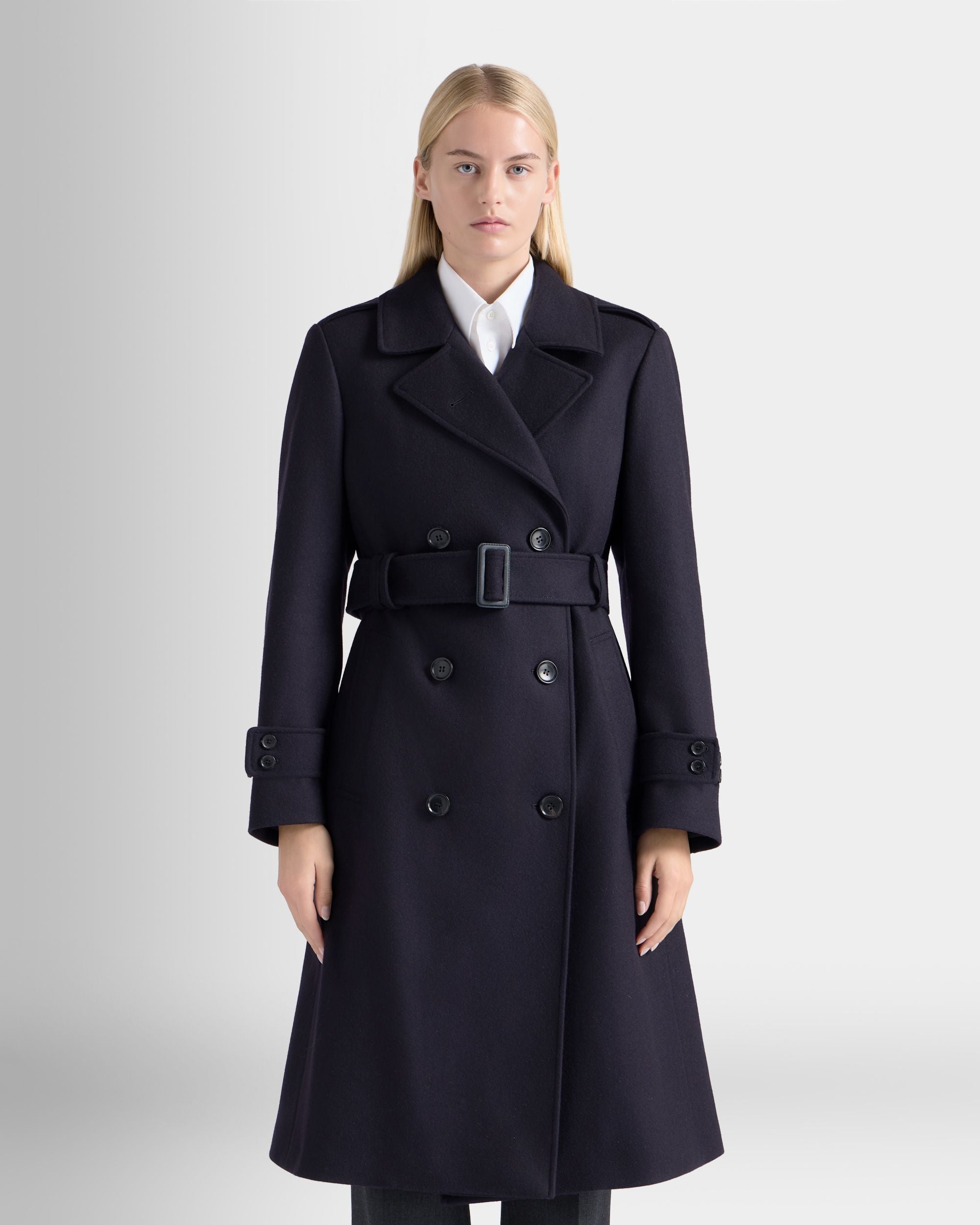 Trench Coat in a Navy Blue Wool Blend - Image 8