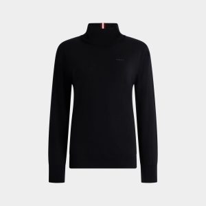 Mock Neck Sweater in Black Wool