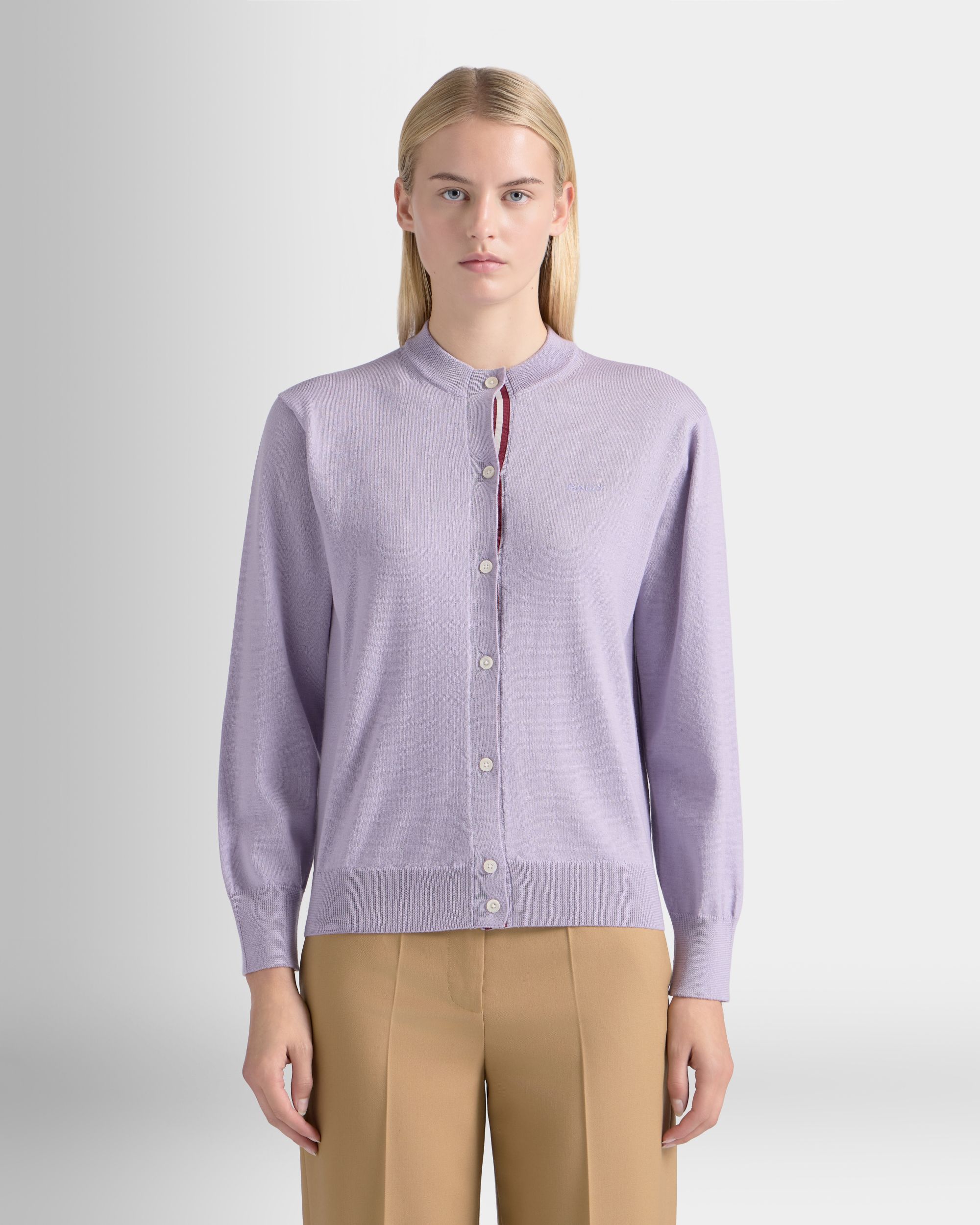 Cardigan in Light Mauve Wool - Image 8