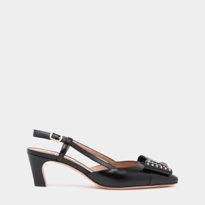 B-Bow Slingback Pump in Black Leather