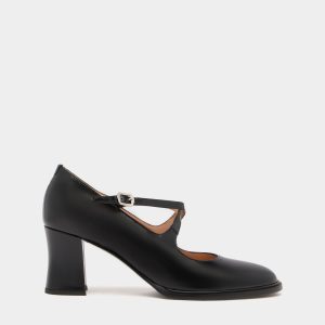 Saule Mary-Jane Pump in Black Brushed Leather
