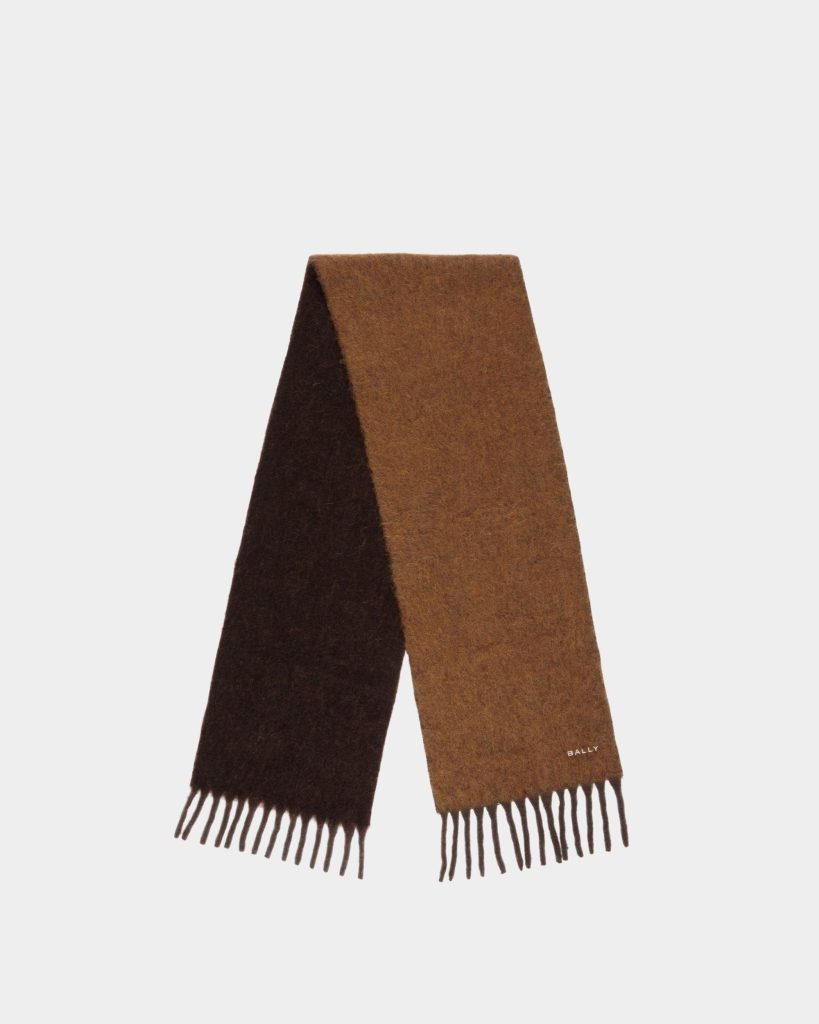 Scarf In Ebano And Brown Wool Blend