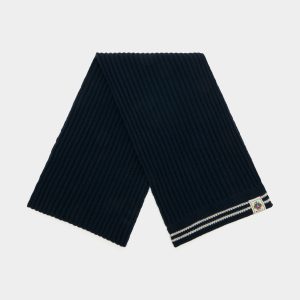 Scarf With Bally Stripes in Navy Blue Wool