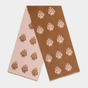 Scarf with a Crest Motif in Brown And Dusty Petal Wool