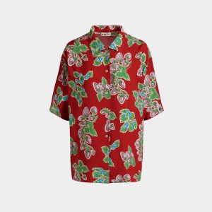 Printed Oversized Shirt in Strawberry Print Fluid Poplin