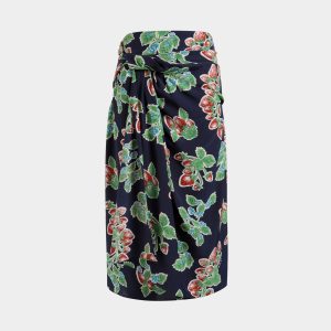 Printed Midi Skirt in Strawberry Print Silk