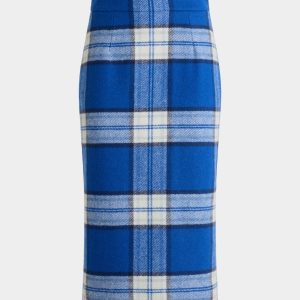 Midi Skirt With a Check Pattern in a Blue Wool Blend