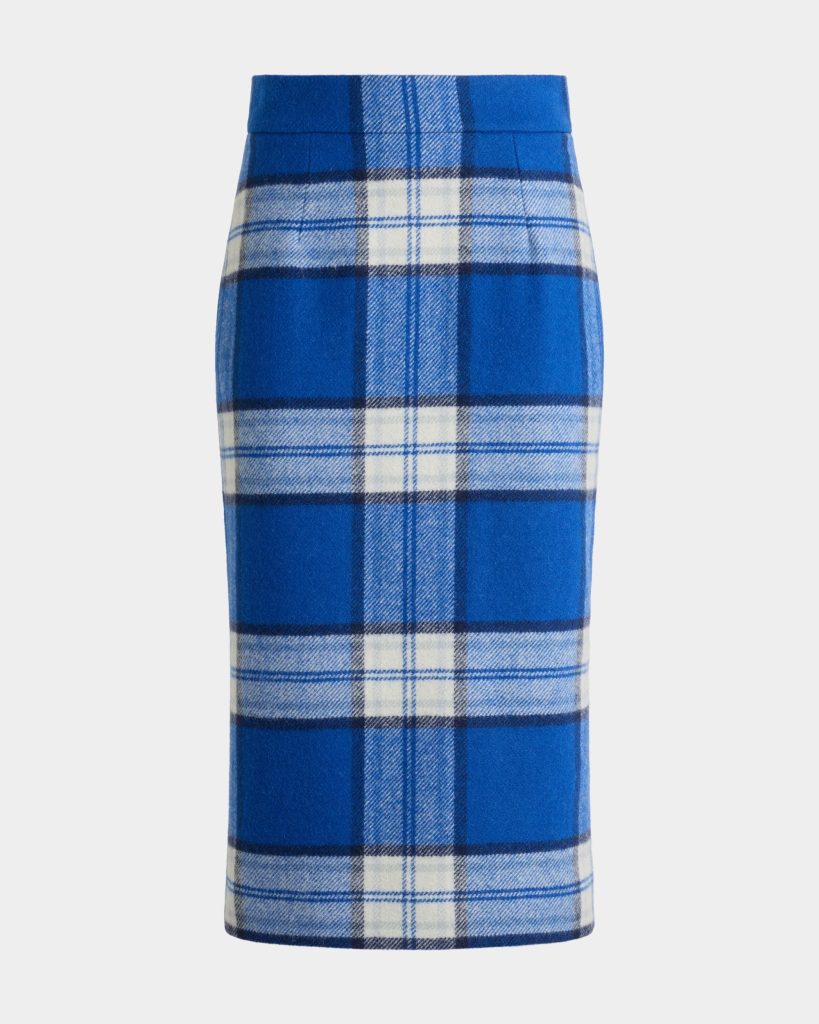Midi Skirt With a Check Pattern in a Blue Wool Blend