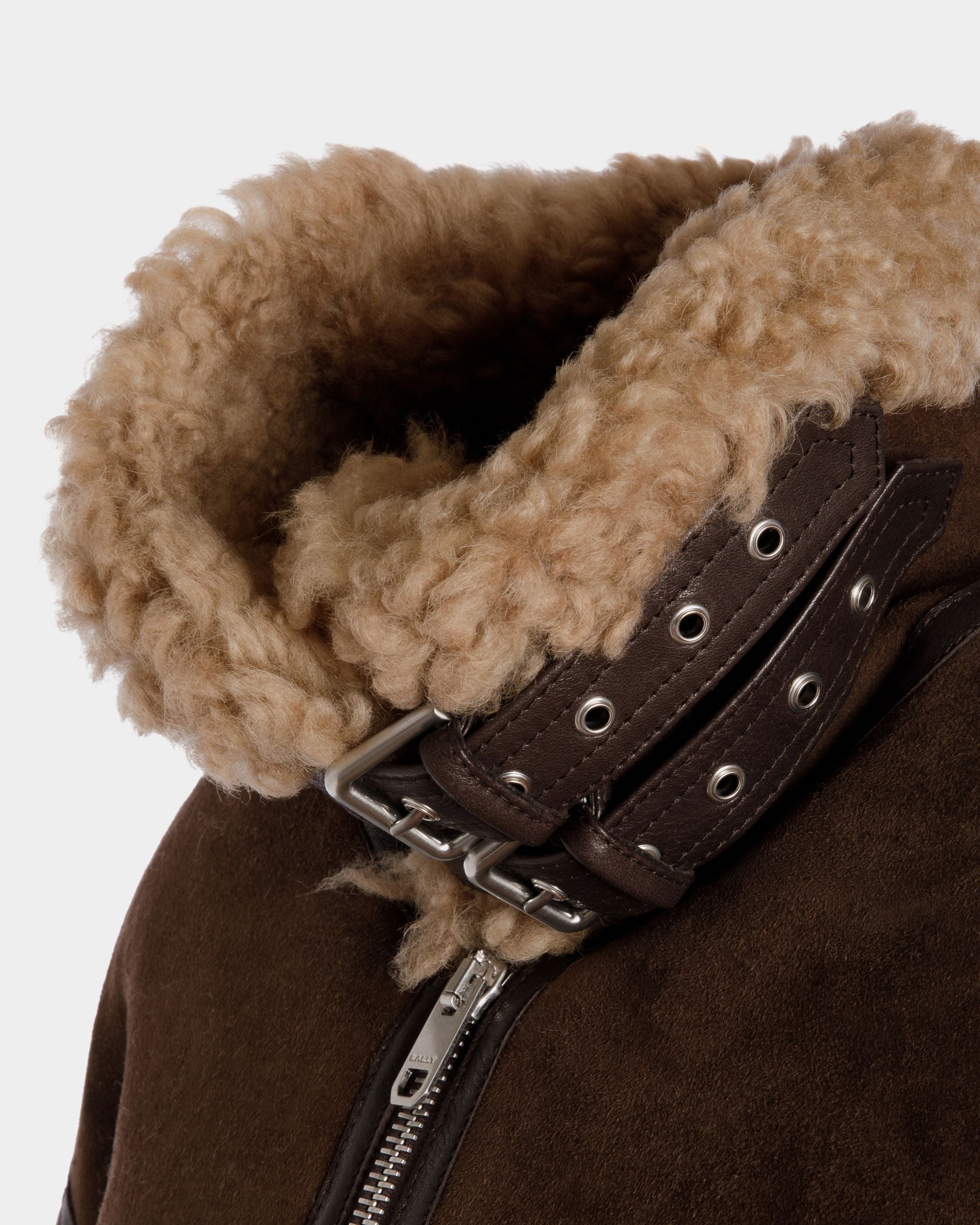 Aviator Jacket In Brown Shearling - Image 2