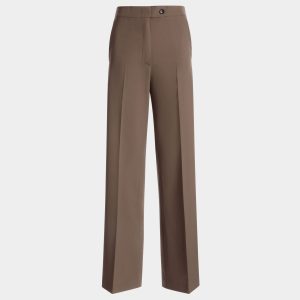 Pants in Taupe Wool and Synthetic Fabric